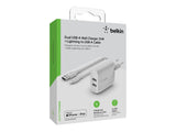 Belkin Dual Usb-A Wall Charger W/Lightning Cable 1M 24W White