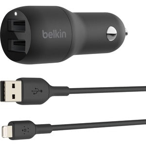Belkin Dual USB-A Car Charger Lightning Cable 24W 1M Black